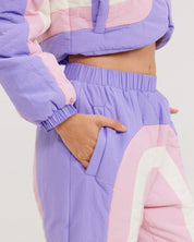 pink purple tan puffer pant