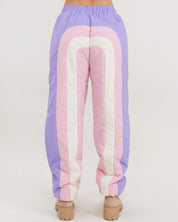 pink purple tan puffer pant