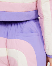 pink purple tan puffer pant
