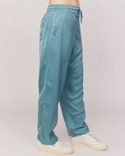blue satin womens pants