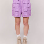 purple cargo shorts with pockets